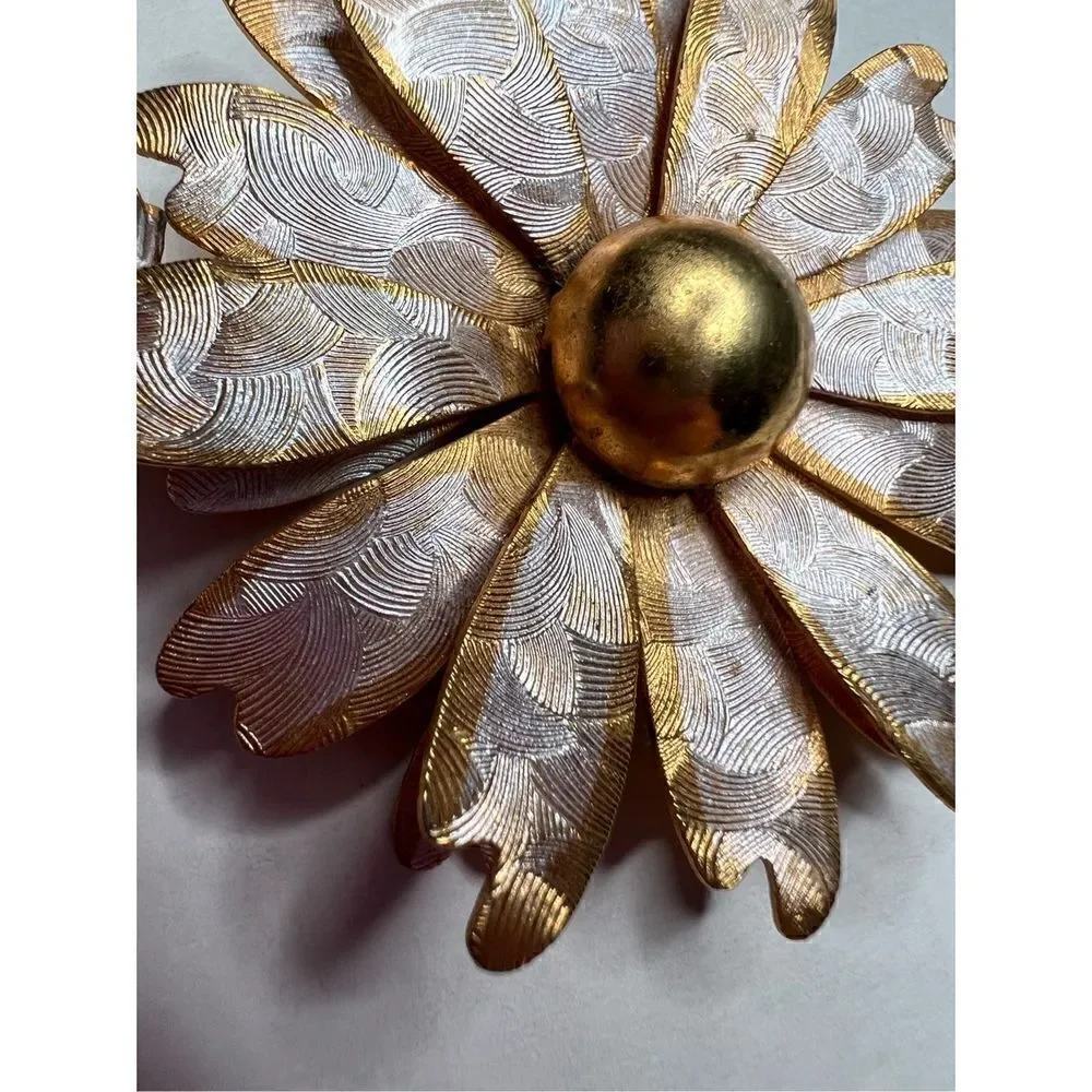 Vintage floral gold and silver tone brooch